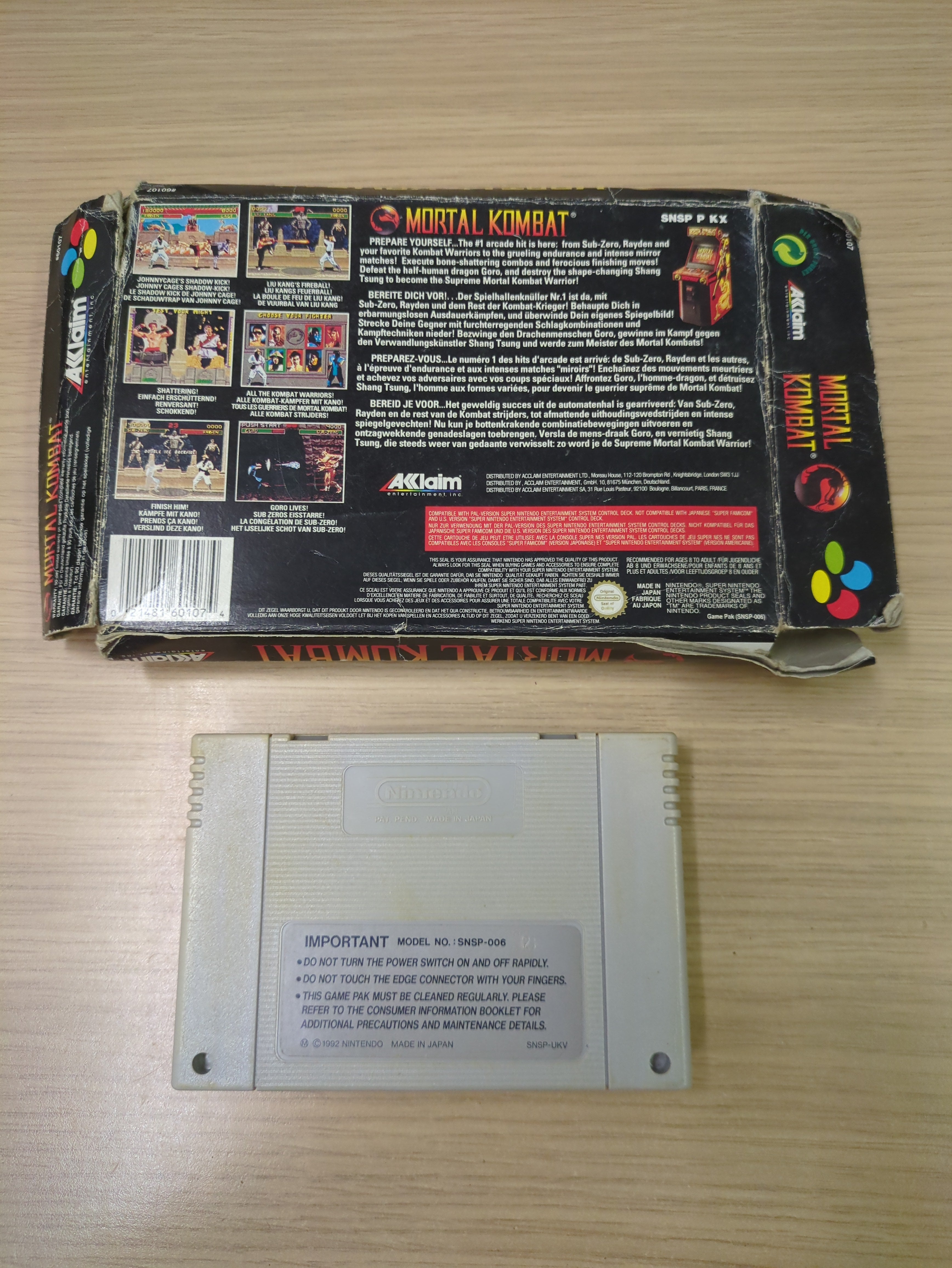 Mortal Kombat Super Nintendo SNES game Mortal Kombat Super Nintendo SNES game